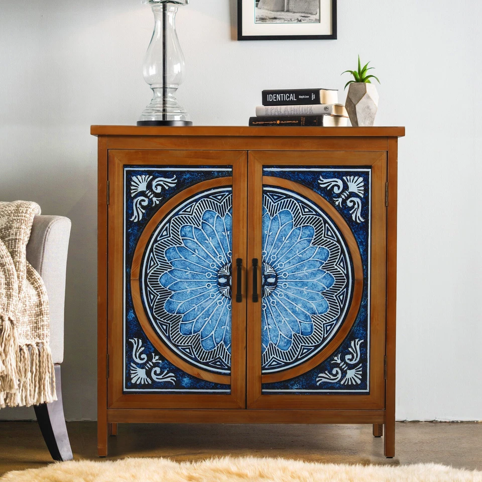 Accent Storage Cabinet 2 Doors Decorative Cabinet Buffet & Sideboard - Image 3 of 4