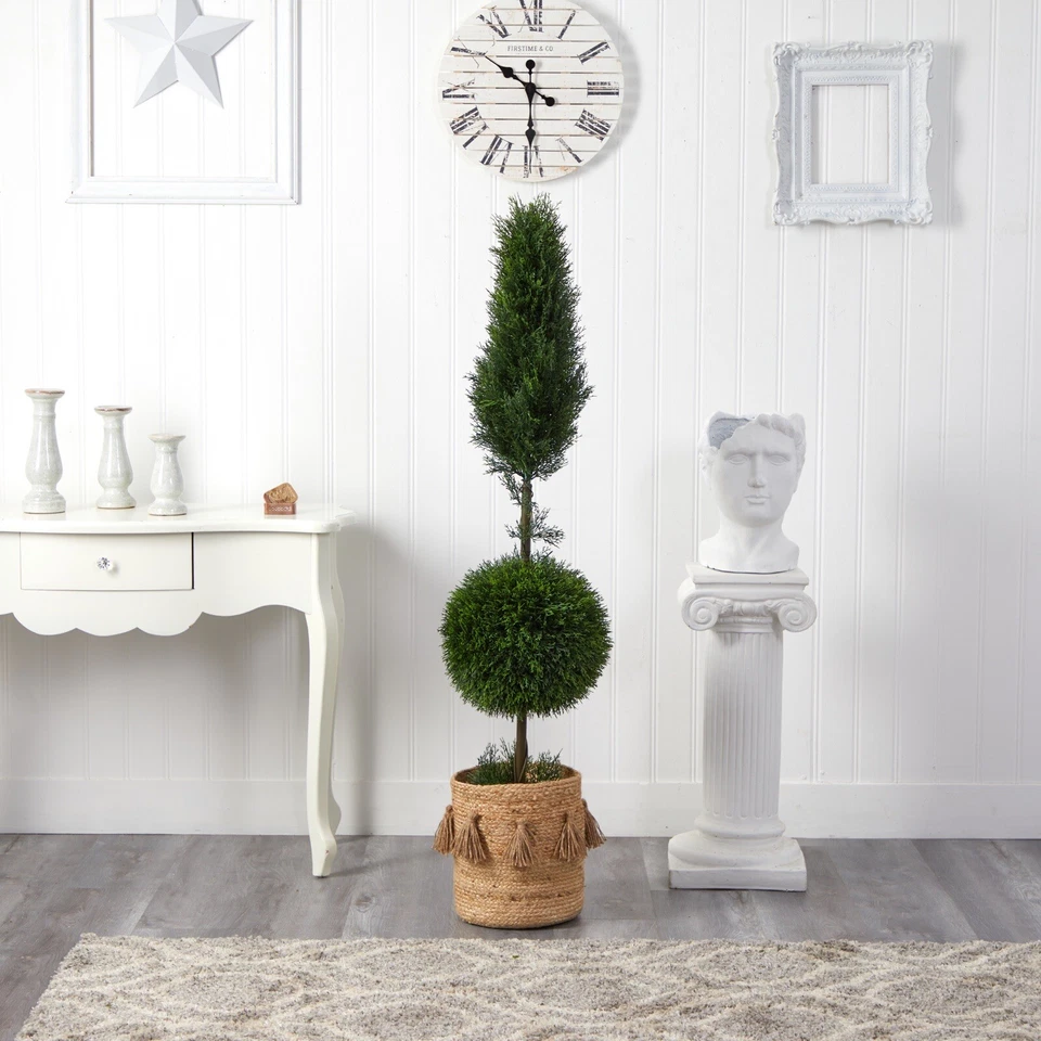 Cedro topiario artificial doble ciprés 5' UV (interior/exterior). Venta al por menor $302 Foto 4 de 4