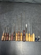 Vintage Wooden Handle Flathead Screwdrivers A...