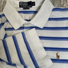 Ralph Lauren Men  s XL Striped Polo Short Sleeve Shirt in Light Blue White READ