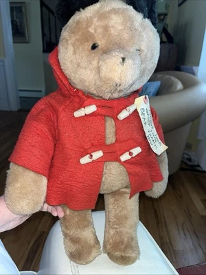 PADDINGTON BEAR 1975 W/HOODED RED COAT & TAGS 18” Eden Toys - Image 1 of 4