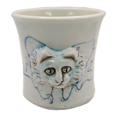 David Keyes Studio Pottery Mug Cat Face 3D With Handle Tacoma Washington USA