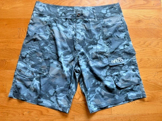 AFTCO Blue Gray Camo Fishing Cargo Shorts Men’s 36 Ripstop Outdoor