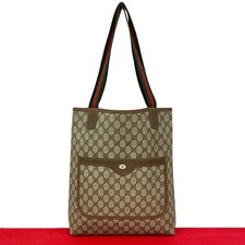 GUCCI Sherry GG Logo Metal Tote Bag leather PVC Brown 77369