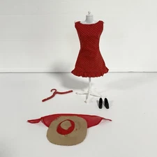 Vintage Barbie Pak Sun Shiner Red Polka dot Dress Open Road Straw Hat Pilgrim