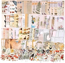 200Pcs Vintage Junk Journal Supplies,Scrapbook Supplies Scrapbooking Paper and S