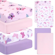 4 Pack Butterfly Baby Crib Set for Girls Standard Size Crib Mattresses Soft B...