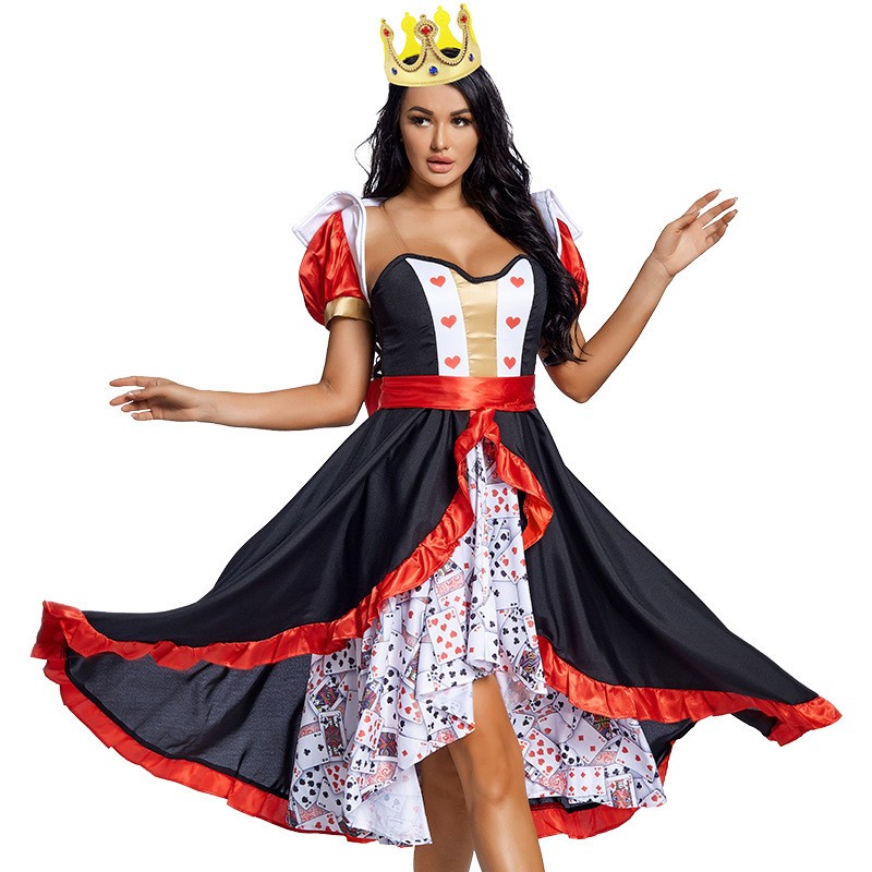 Adulto Alicia en el País de las Maravillas Reina de Corazones Vestido con Headwea Poker Reina Disfraz