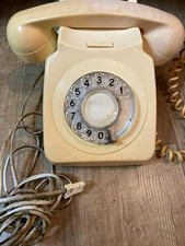 Vintage Cream Rotary Dial Corded Desk Telephone with Handset & Line Cord