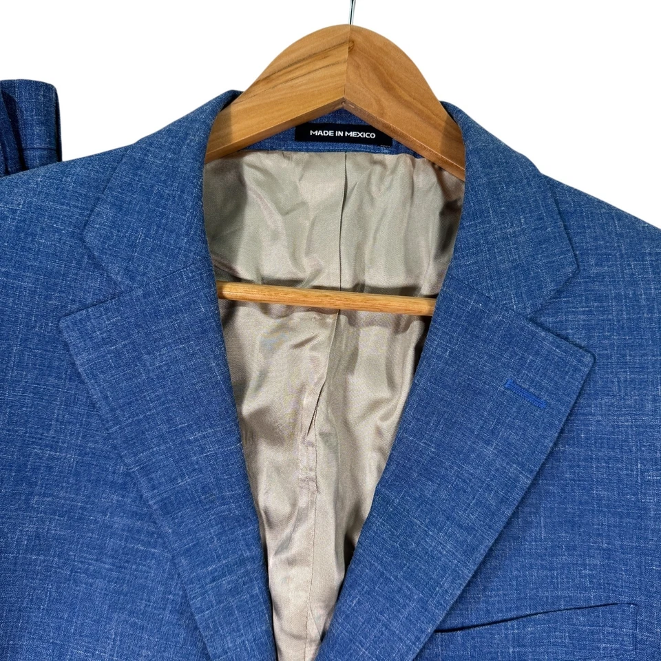 Paul Fredrick 2 Piece Suit Jacket Men 44S 36x25 Blue Wool Silk Linen Notch Lapel - Image 2 of 4
