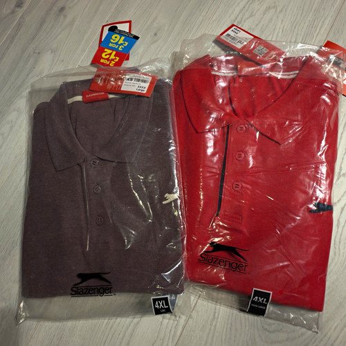 Slazenger Men’s Polo Shirt 4XL Red Cotton Polyester Solid Collared Button