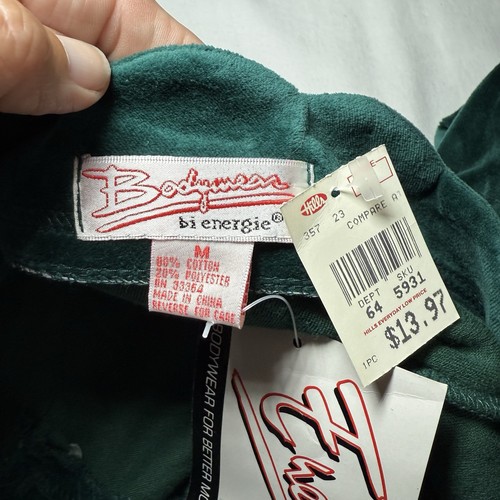 Bodywear bi Energie vintage anni 90 velluto verde manica lunga nuovo con etichette fondo di magazzino - Foto 3 di 6