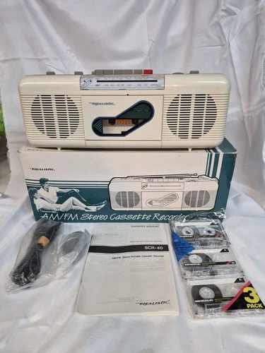 Vintage Realistic Boom AM/FM Cassette Boombox In Original Box With Manual And...