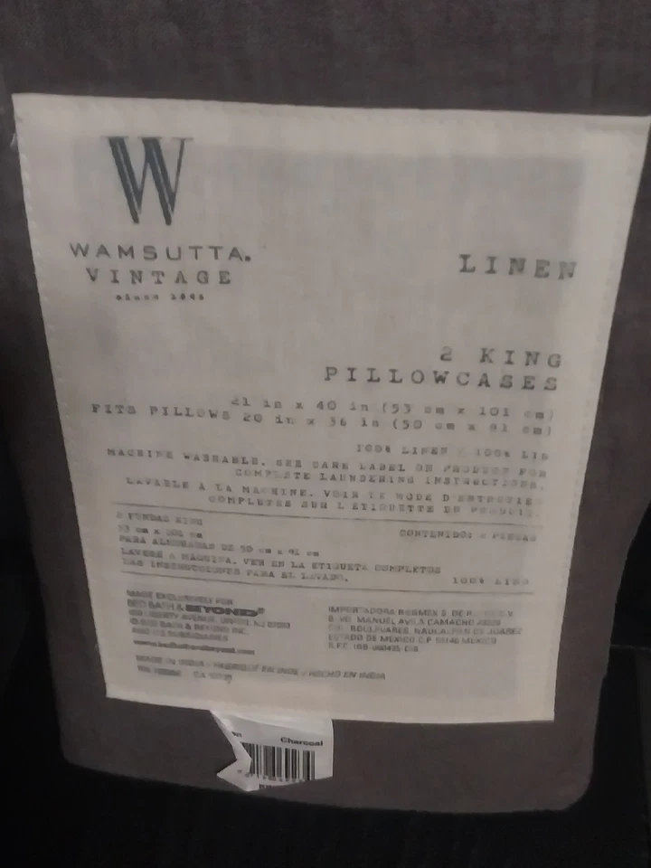  Juego de funda de almohada de lino vintage Wamsutta carbón. King Size.  Ropa de cama de lujo nueva  Foto 4 de 4