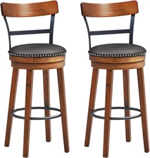 Bar Stools Set of 2, 360-Degree Swivel Stools with Leather Padded Seat, Single S