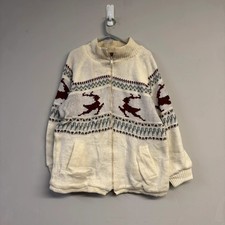 Vintage Nordic Reindeer Deer Knit Zip Cardigan Ski Sweater L