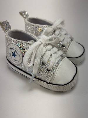 Baby Infant Silver Glitter Canvas High Top Sneaker Shoe Soft Sole   Size 1
