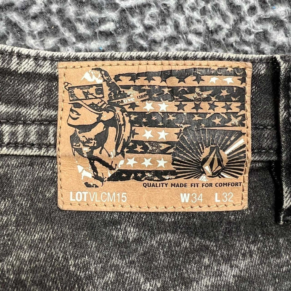 Volcom Jeans Men 34x32 Black Faded Billow Tapered Denim Pants - Image 4 of 4