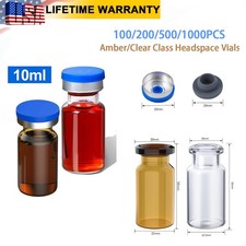 1000PCS Crimp Top Headspace 10mL Glass Vials Aluminum Caps HPLC Lab Clear Bottle
