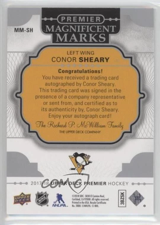 2017-18 Upper Deck Premier Magnificent Marks Conor Sheary #MM-SH Auto - Image 2 of 2