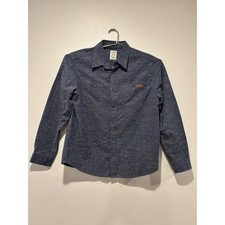 Genuine Dickies Mens Large Navy Blue Cotton Long Sleeve Button Down Work Shirt