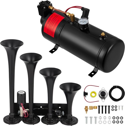 Train Horns Kit 4 Trumpet 150 DB Air Horn Kit 0.8 Gal Tank 150PSI Air Compressor