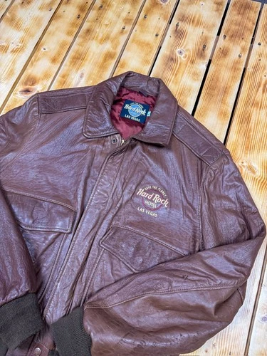 Vintage 90s Hard Rock Hotel Las Vegas Leather Bomber Jacket image 3