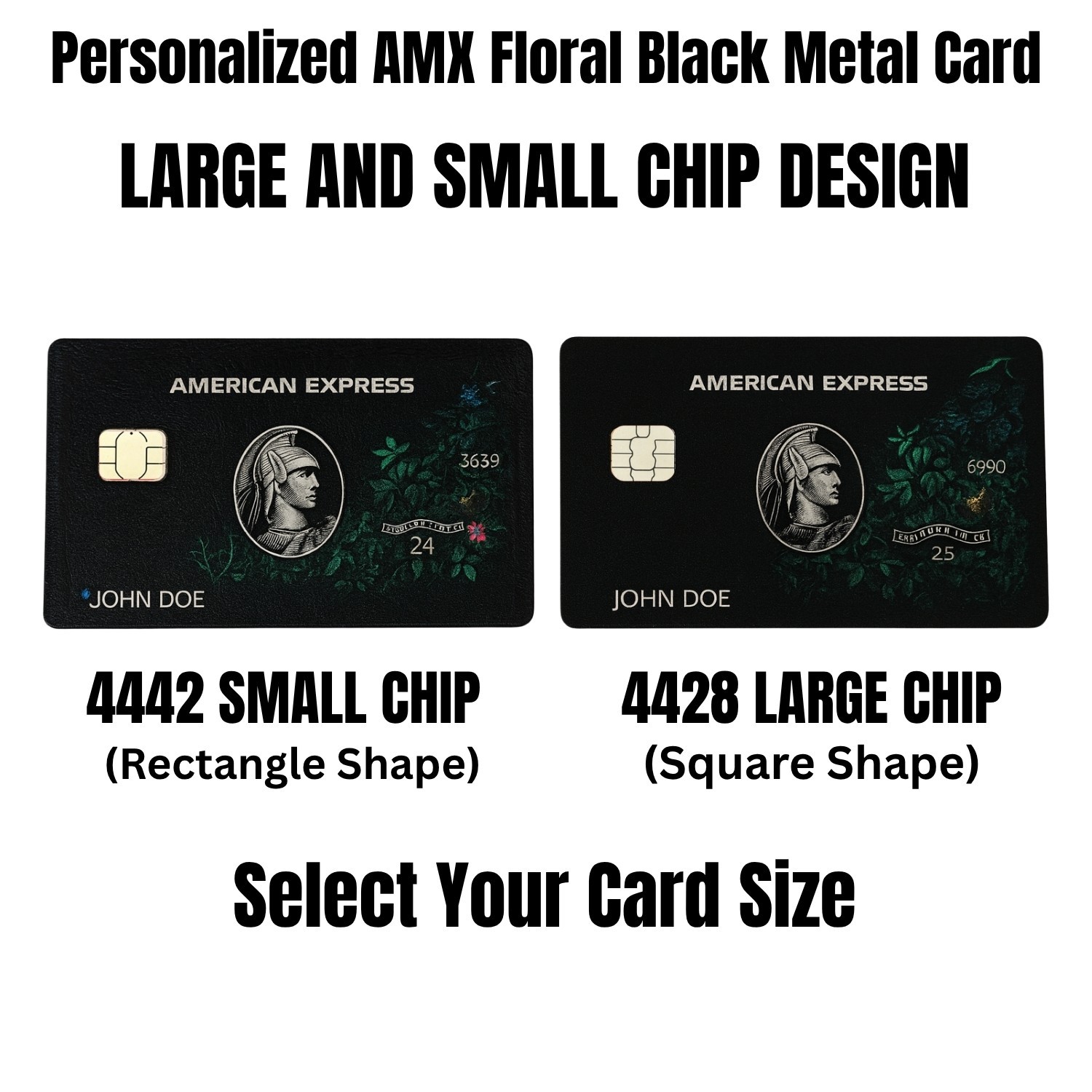 Customized Centurion AMX Floral Black Metal Card Design with Small & Big Chip