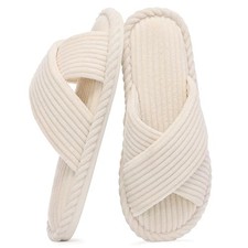 House Slippers for Women Memory Foam Bedroom Slippers Corduroy 8-8.5 Beige