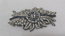 Exquisite 3 3/8" Art Deco Blue Clear Rhinestone Pot Metal Belt Buckle AS-IS
