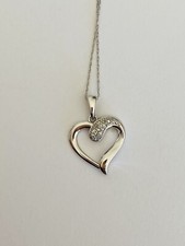 Dainty Diamond 14K White Gold Heart Pendant Chain Necklace 18