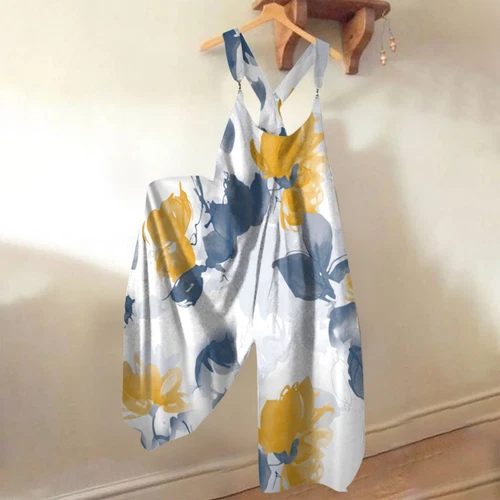 Women's Floral Jumpsuit Baggy Dungaree Ladies Summer Romper Playsuit Overalls - Picture 37 of 48