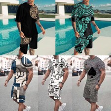 Men's Summer Outfits 2-Piece Set Short Sleeve T Shirts and Shorts Sweatsuit Set