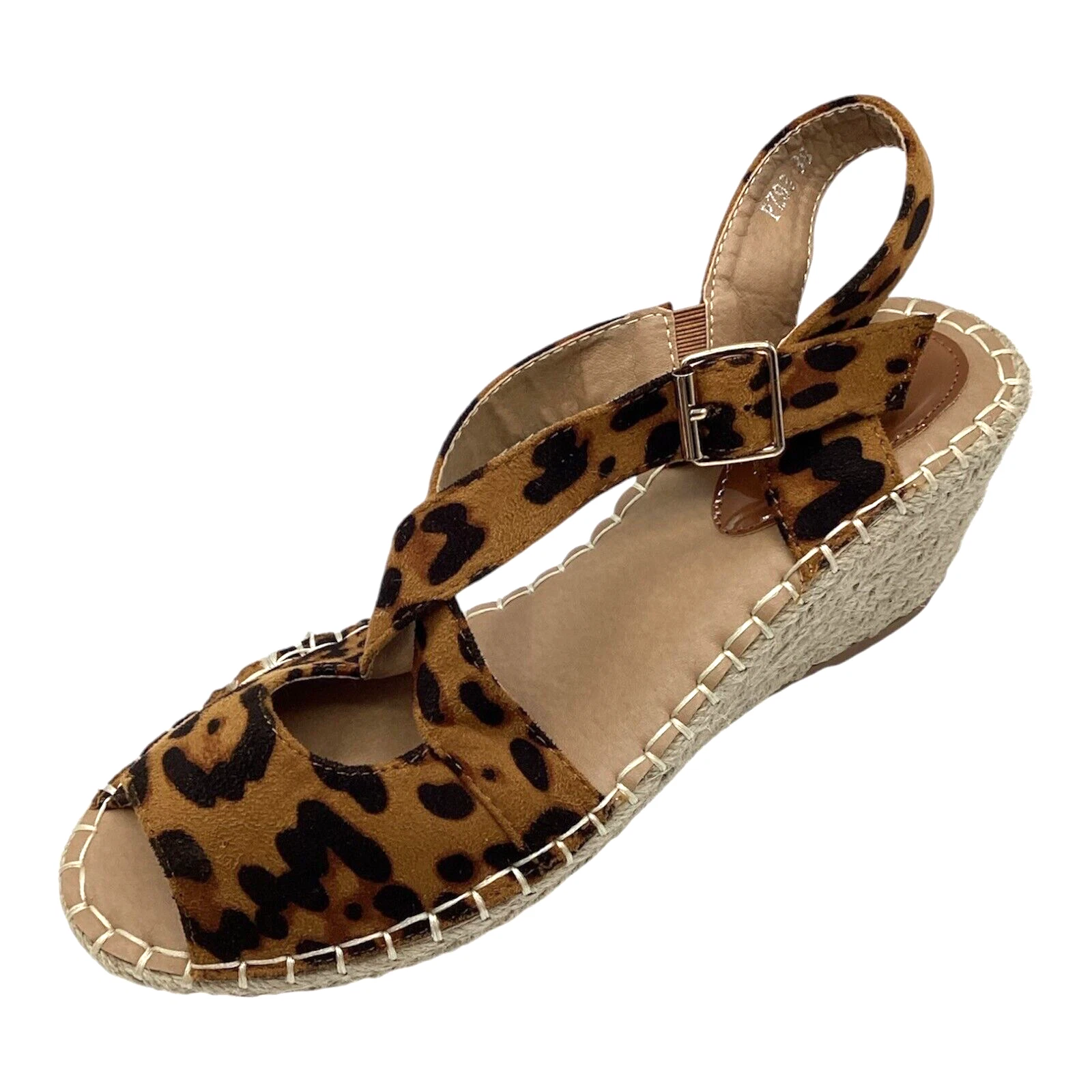 Womens Leopard Print Faux Suede Wedge Heel Summer Shoes Sandals Size UK 5 New