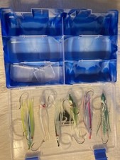 Blue water, tandem hook, squid flies- 12 wt or better fly rods. 6 flies