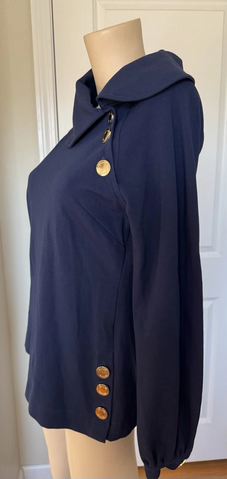 Top Elizabeth Mckay New York The Beth Nuevo con Etiquetas Talla 6 Azul Marino Manga Larga Foto 2 de 4