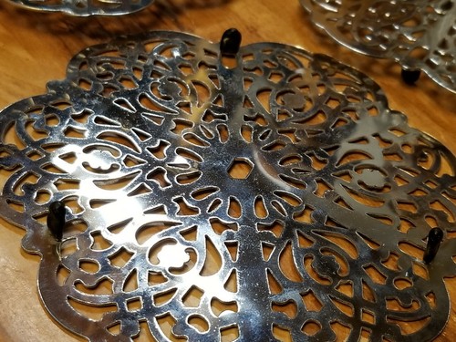 Set of 3 Decorative Silver Trivets and Caddy 5" - Picture 6 of 7