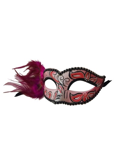 Pink Black Confetti Swirl Small Teen Adult Venetian Feather Mask - 第 3/3 張圖片