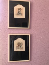 2 Bilder  mit Porzellanpuppe Grafik Radierung Signatur Anna Weber