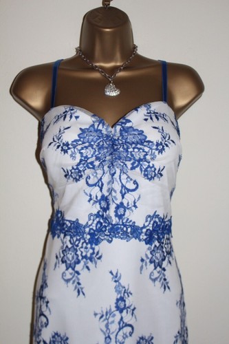 Lipsy Blue White Lace Bodycon Dress 10 Summer Wedding Occasion Party Cami Sexy - Picture 13 of 15