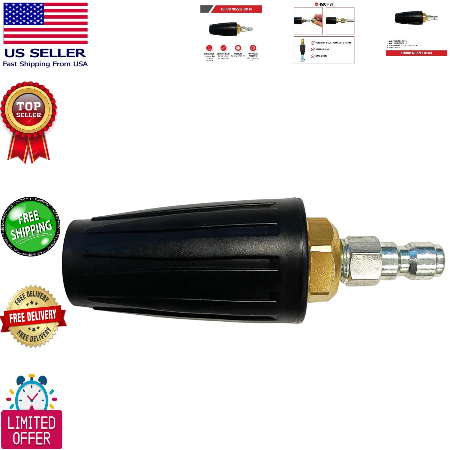 4500 PSI Turbo Pressure Washer Nozzle with Quick Connect Universal Fit