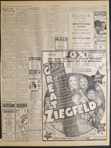 1936 Arizona Newspaper Page - The Great Ziegfeld Movie Ad - William Powell - Picture 2 of 2