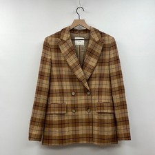 Aritzia Wilfred Margaux Tartan Plaid Relaxed Double Breasted Blazer Jacket Tan 6