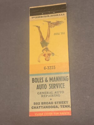 Vintage Tennessee Matchbook:  Boles & Manning Auto Service  Chattanooga, TN