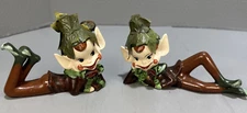 Set of 2 Pixie Elves Big Smiles Ivy Leaves Made of Wood?? Retro