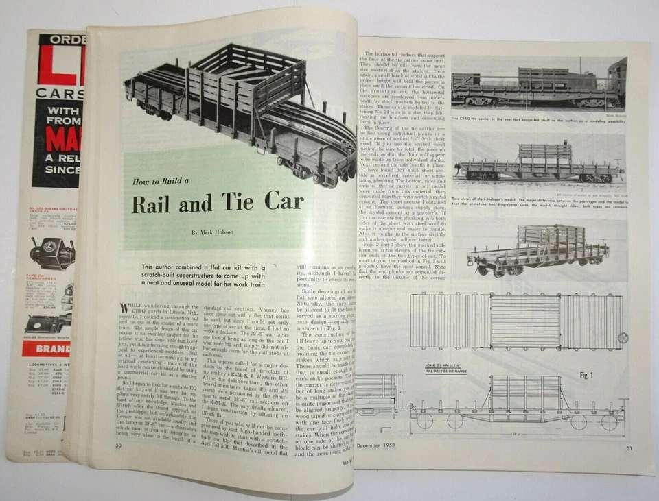 Model Railroader Magazine Models HO Ed Mueller Evergreen Central Dec 1953 - Image 3 of 4