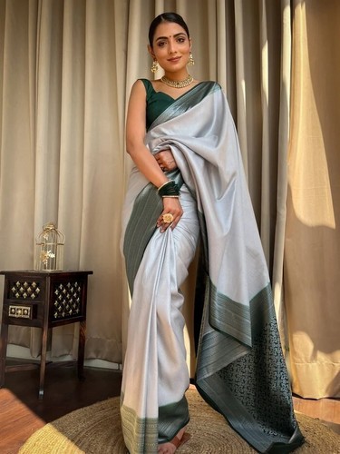 South Indian Saree Blouse Bridal Banarasi Silk Sari Bollywood Party Wedding New - Picture 2 of 8