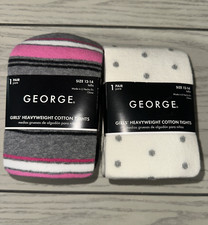 NEW George 2 Pair Heavyweight Cotton Tights Girl s Size 12-14 Stripes Dots