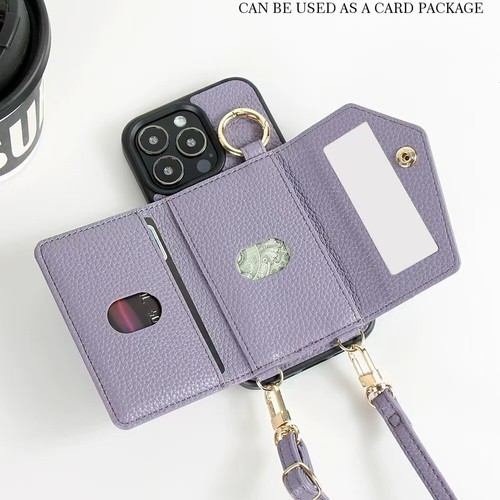 Leather Wallet Mirror Lanyard Case For iPhone 16 Pro Max 15 14 13 12 11 Cover - Picture 18 of 30