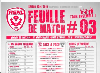 Spielbogen Nr. 03 ASNL - Nîmes Olympique (2014 - 2015) - Liga 2